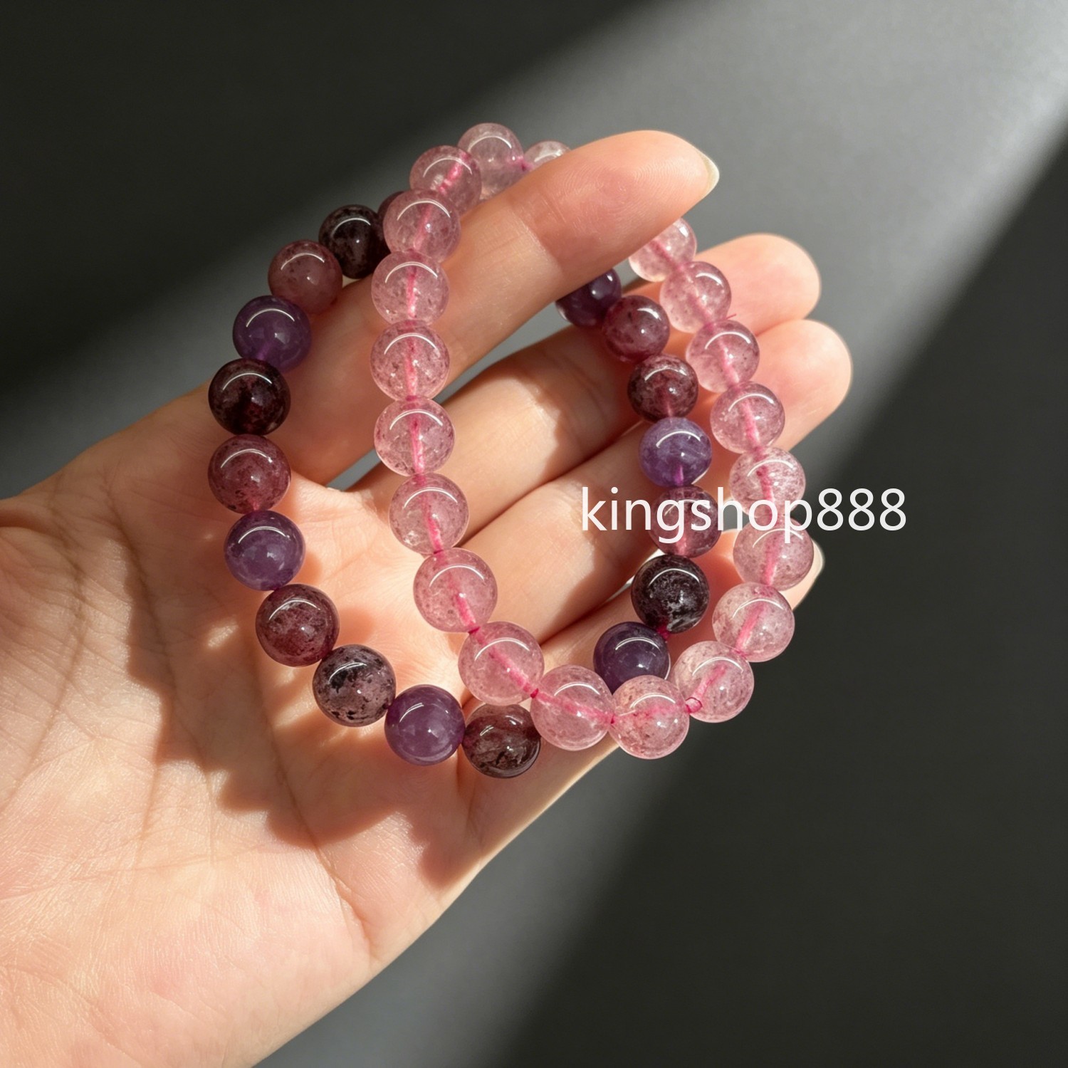 2PCS Natural Strawberry & Super Seven Mixed Crystal Beaded Bracelet Jewelry 9mm
