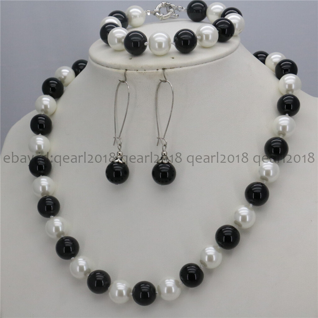 8/10/12mm South Sea Shell Pearl Round Beads Necklace Bracelet Earrings Set 18”