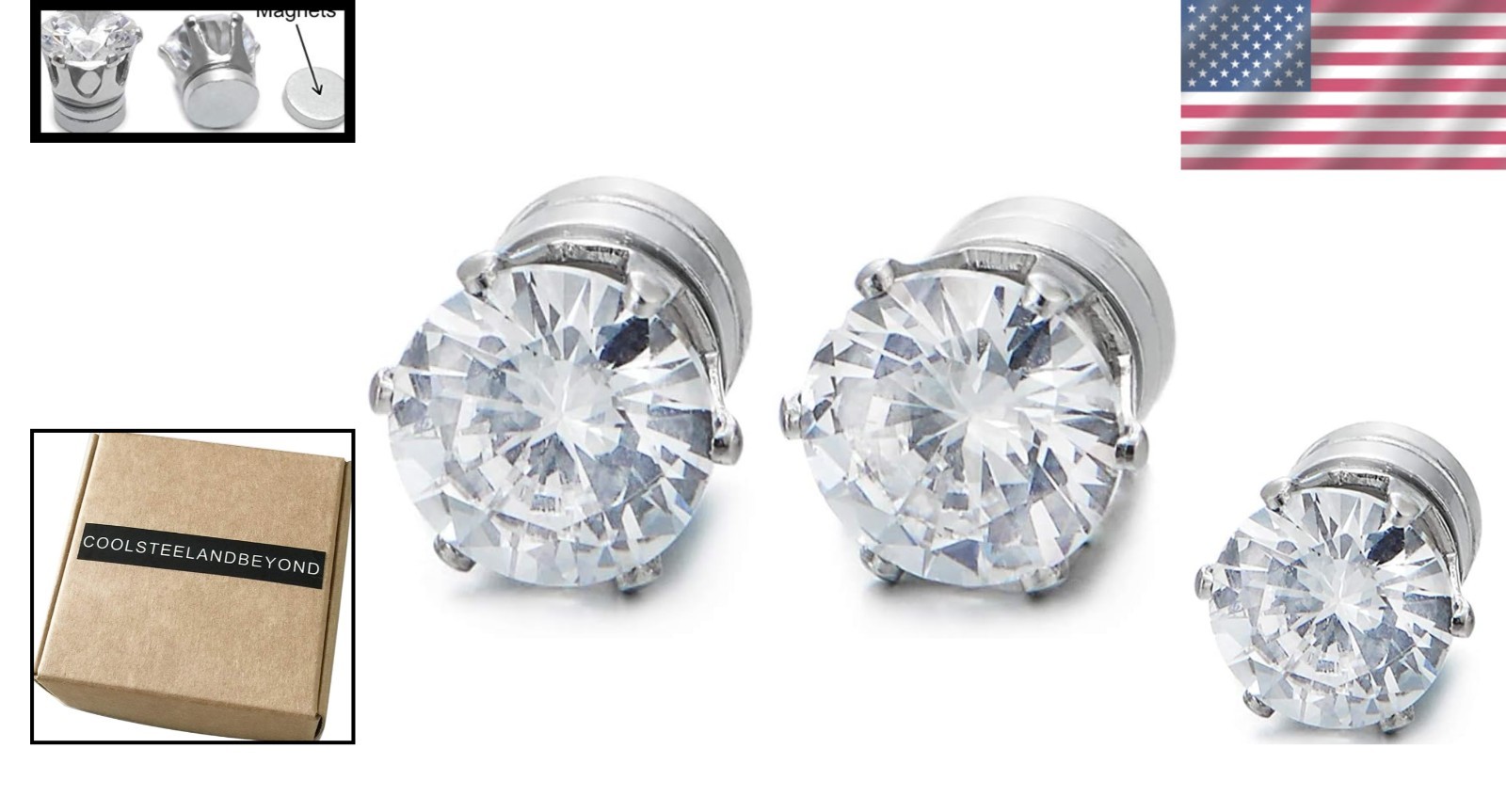 Chic Magnetic 8mm Cubic Zirconia Studs in Silver – Perfect Gift for Any Occasion