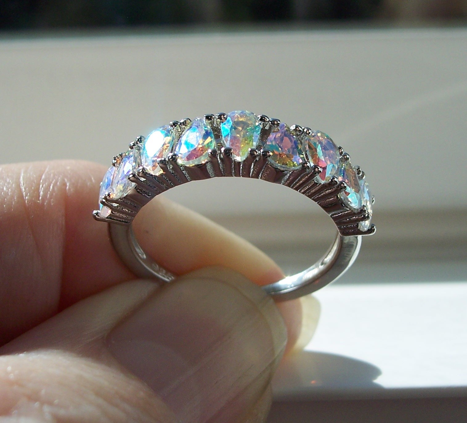 Simulated Mercury Mystic Topaz Ring Cubic Zirconia 925 Sterling Silver