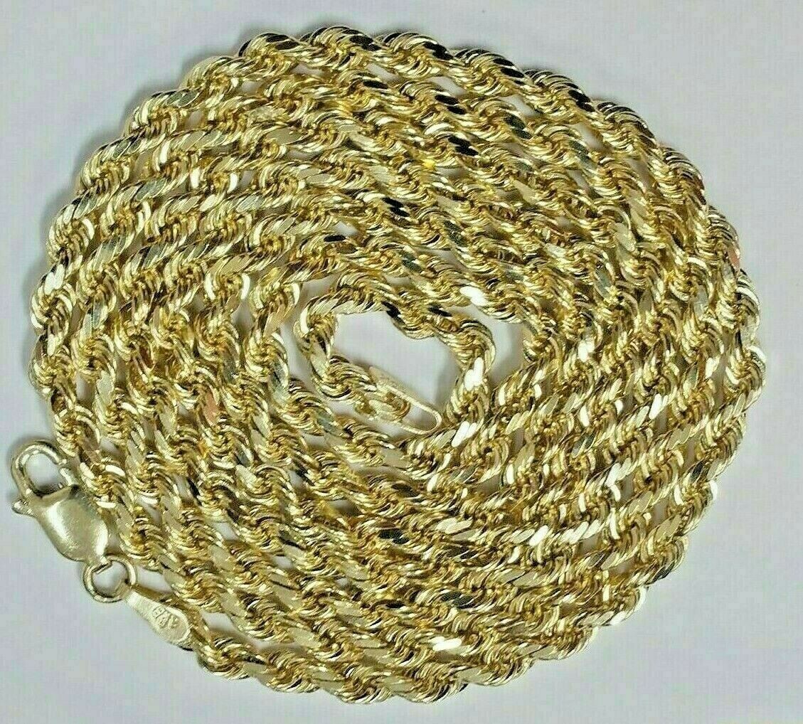 Real 14k Yellow Gold Rope Chain Necklace 18″-26″ 3mm Diamond Cut 14kt Men Women