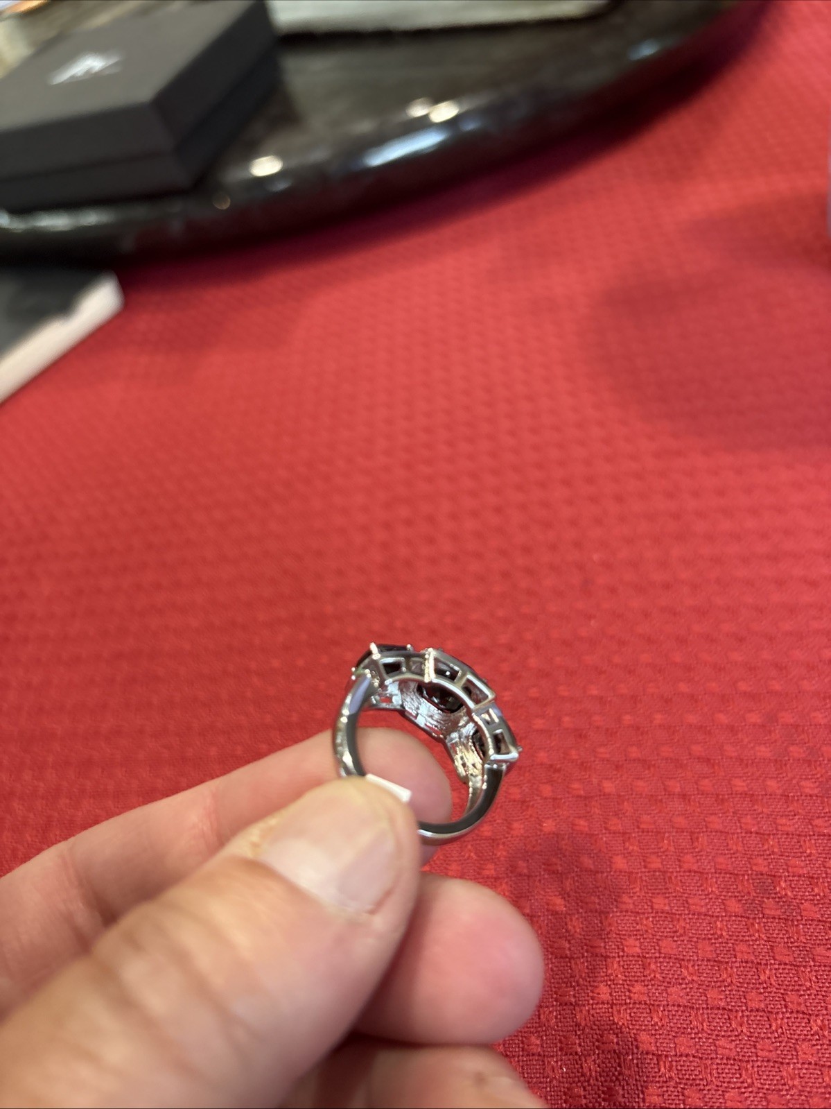 JTV Black Spinel And White Rhodium Ring Size 5.75-6