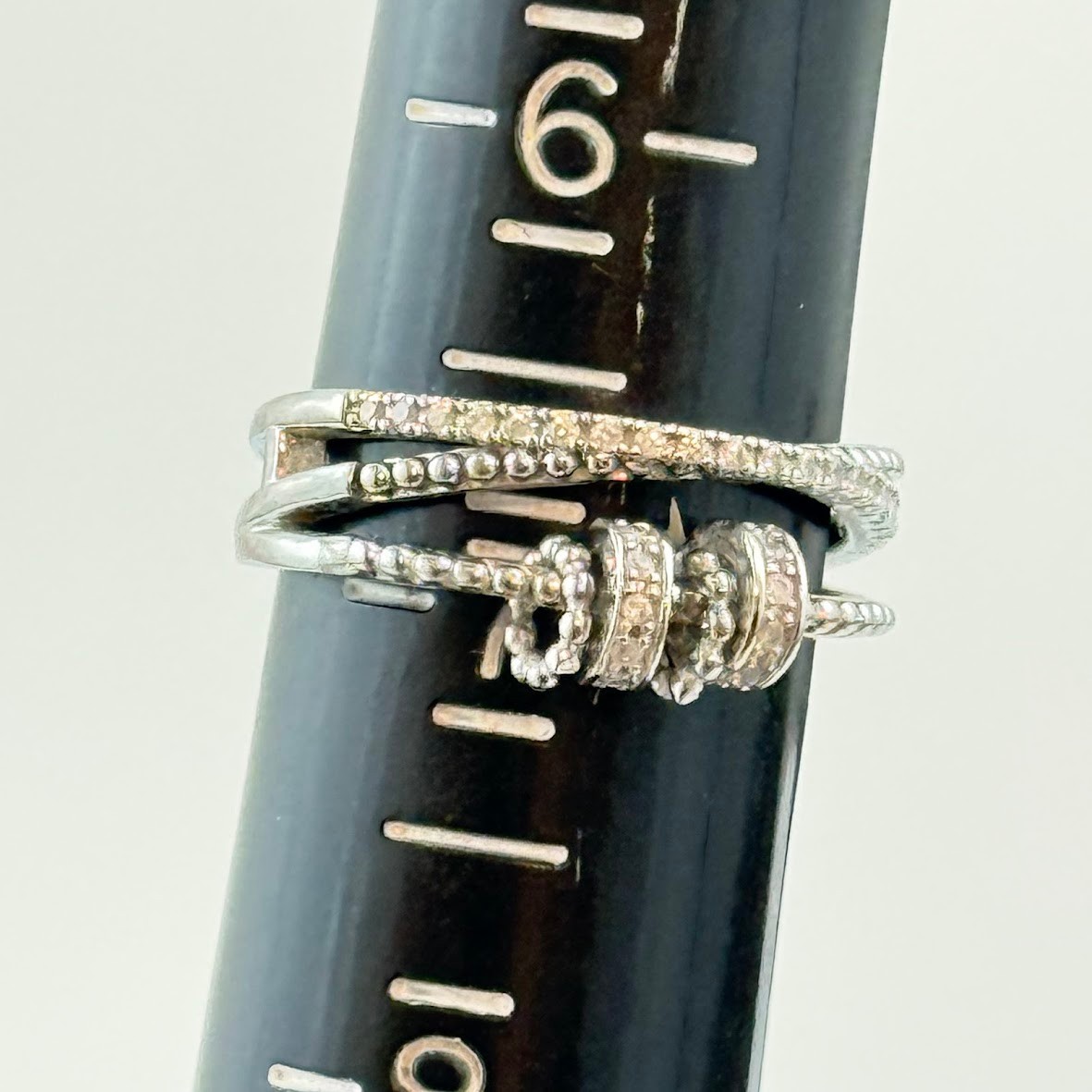 925 Sterling Silver Wrap Ring Open Cuff Beaded CZ Accent Band Adjustable Boho