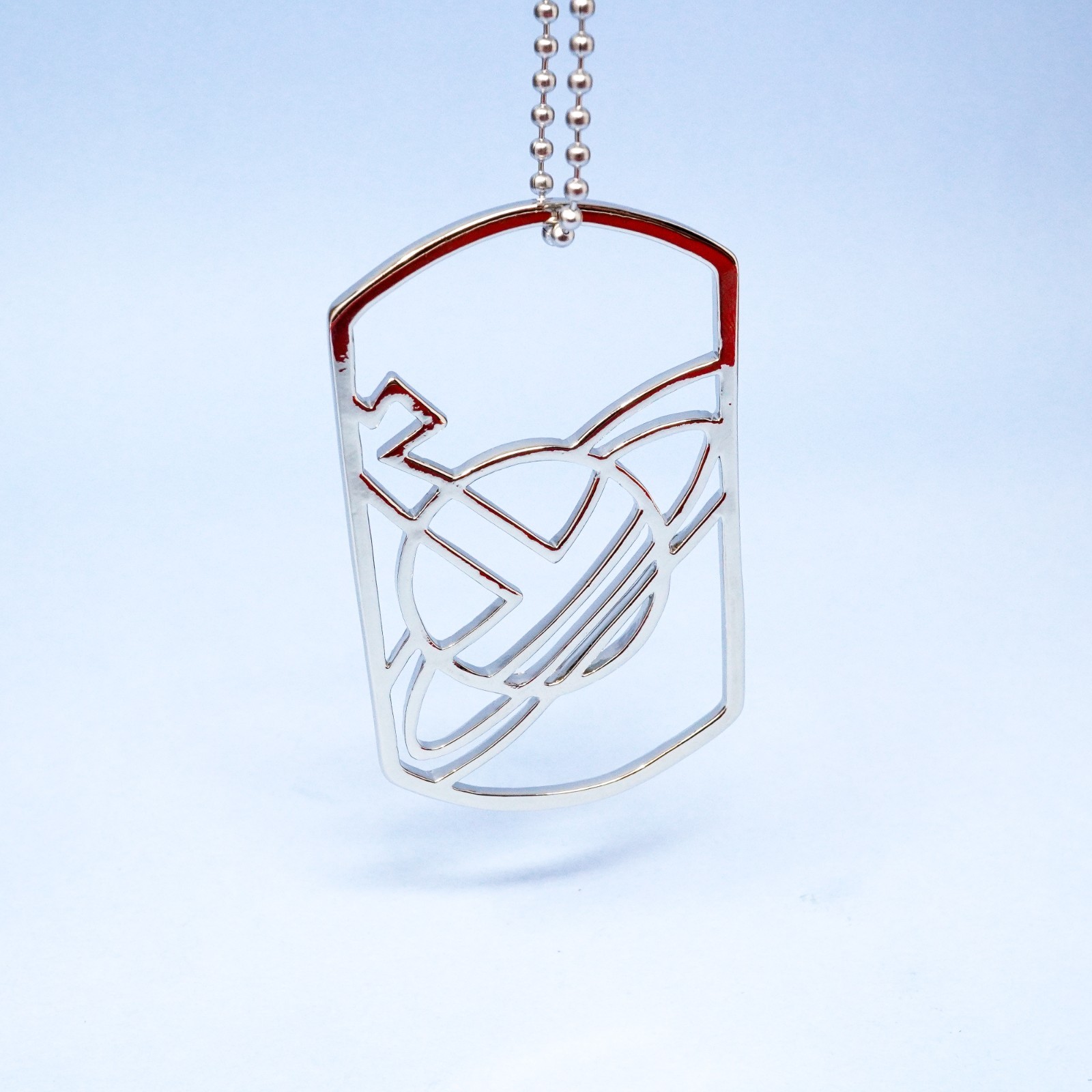 Vivienne Westwood Necklace Silver Large Square Hollow Orb Pendant With Gift Box