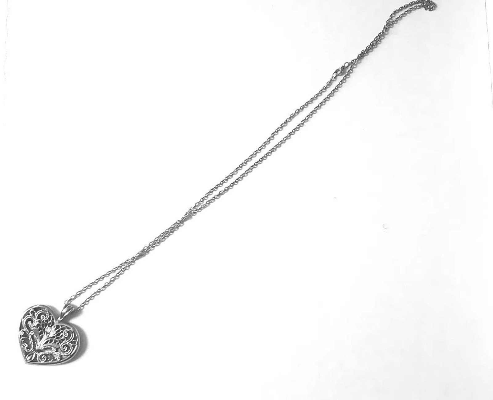 Filigree silver tone heart pendant necklace cottagecore