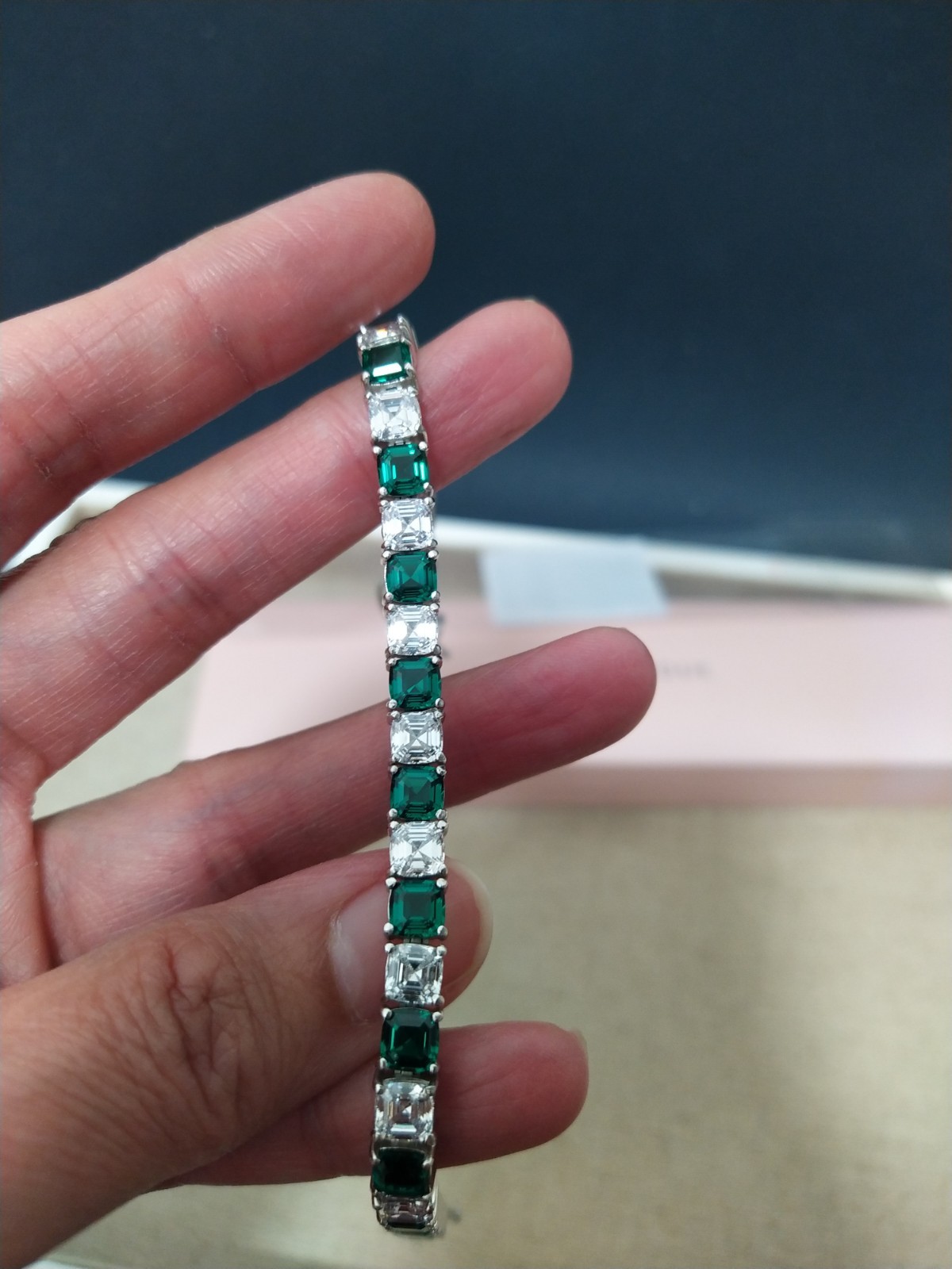 Diamonique Asscher Cut White Emerald Tennis Bracelet Sterling Silver 925 8″ New