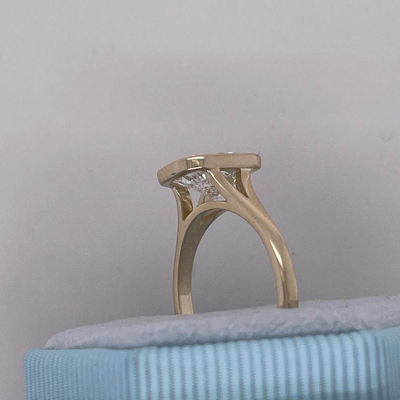 3Ct Cushion Cut Simulated Diamond Stunning Bezel Set Ring 14K Yellow Gold Plated