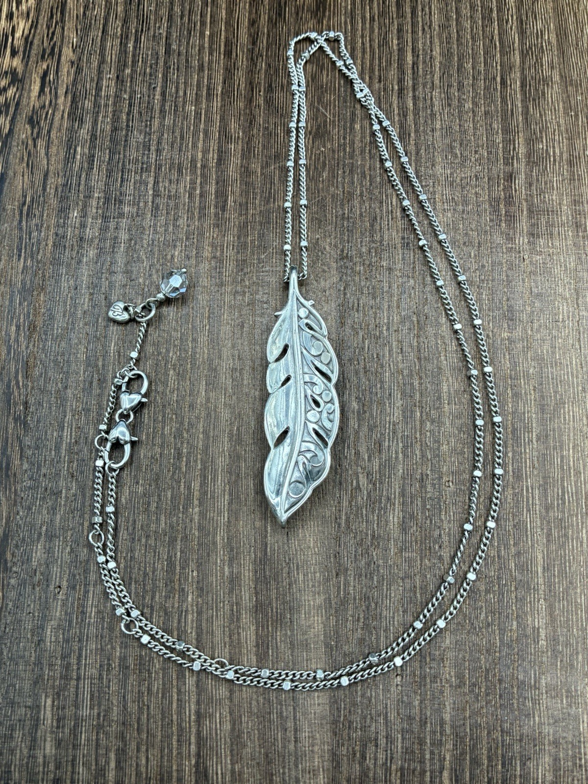 Brighton Contempo Ice Feather Pendant Necklace #1067 36” Long Reversible