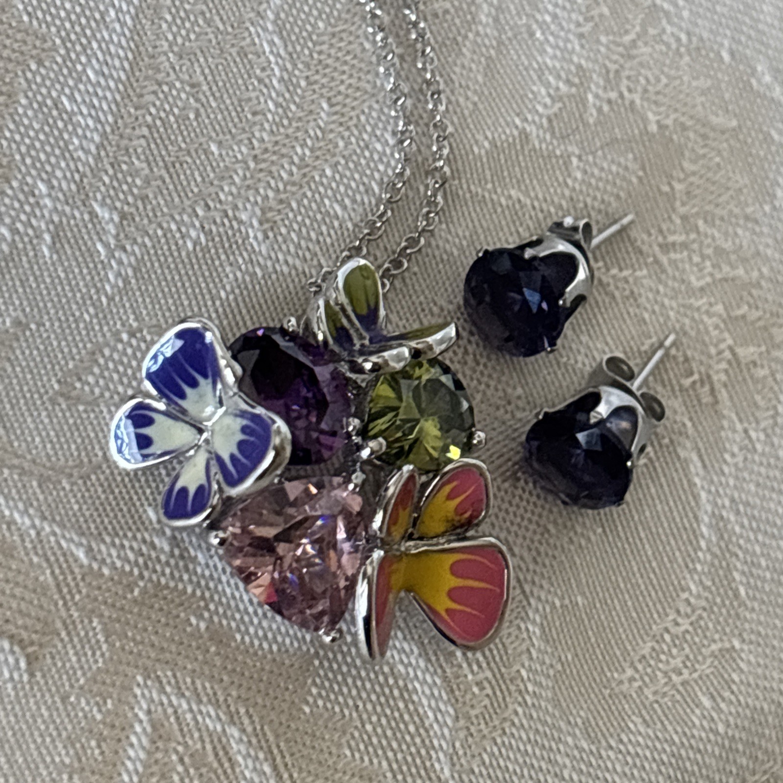 Park Lane Fairytale Pendant 16-18” Silver Tone Purple Pink Green Butterfly & Bns