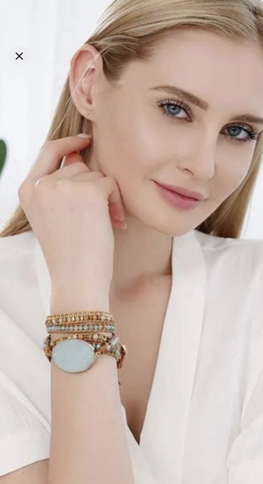 Plumiss Amazonite Natural Gemstone Crystal Leather Beaded Boho Wrap Bracelet