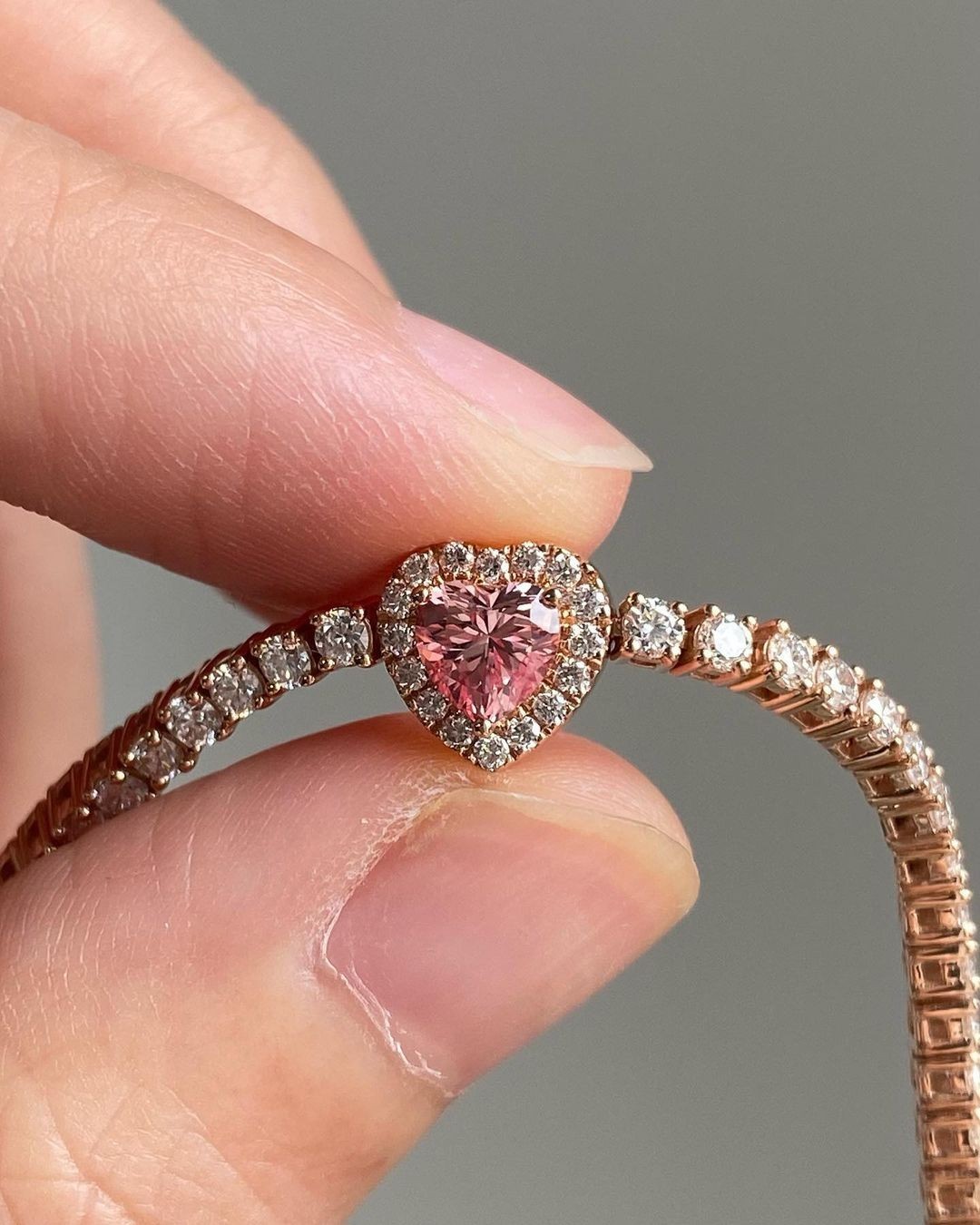Pink Heart Cut Simulated CZ Halo 925 Sterling Silver Valentine Tennis Bracelet