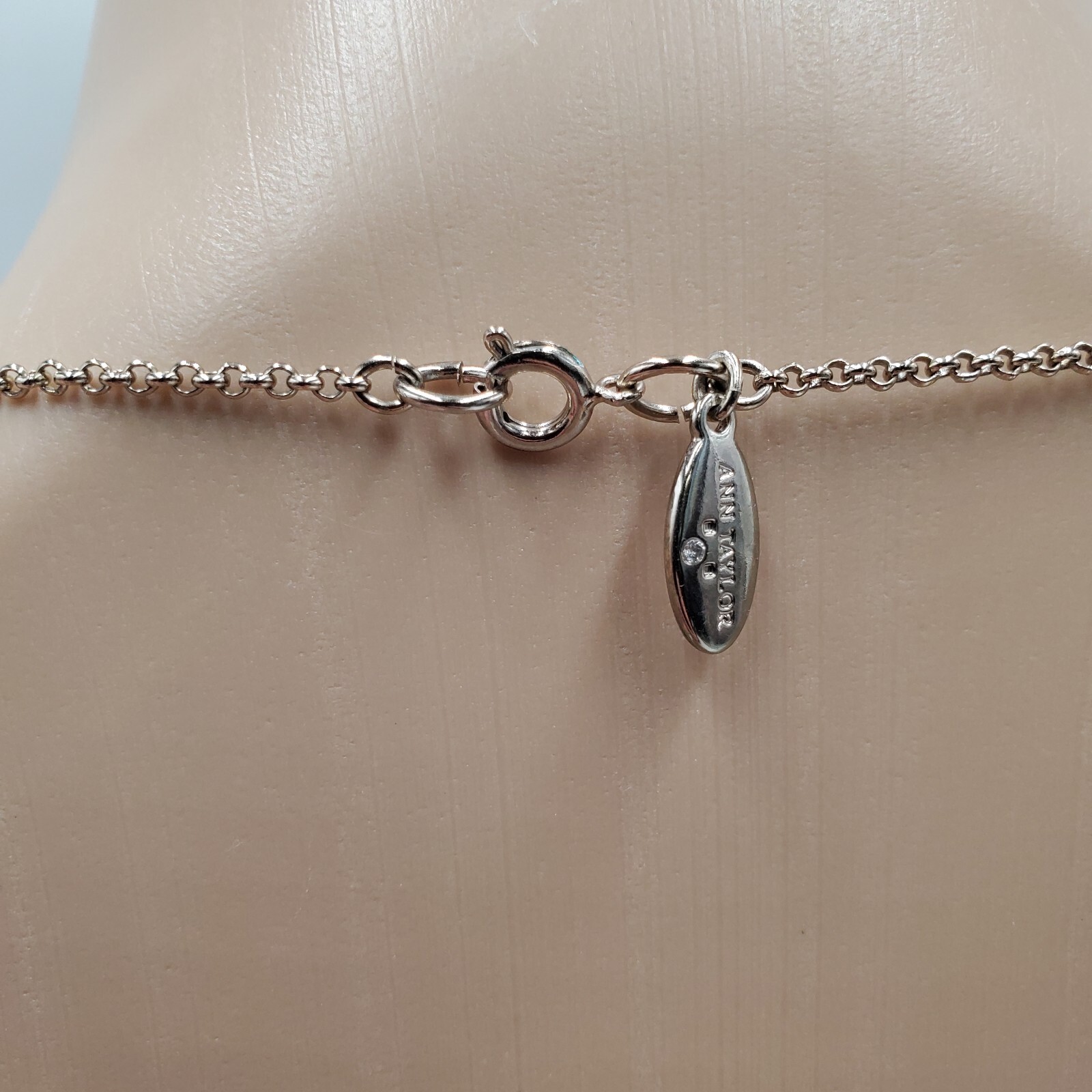 Ann Taylor Reversible Station Necklace 30in Silver Tone Clear Crystal Blue Green