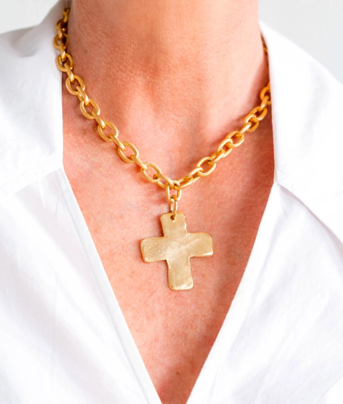 Susan Shaw Jewelry Solid Cross Necklace 24k Gold TPG