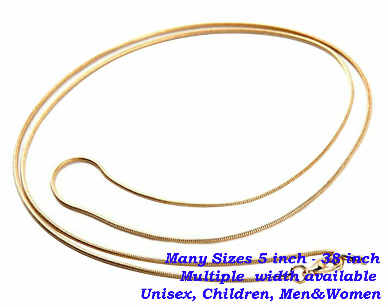 18K Gold Filled HypoAllergenic Italian 1.2mm Thin Snake Chain Necklace 16-38inch