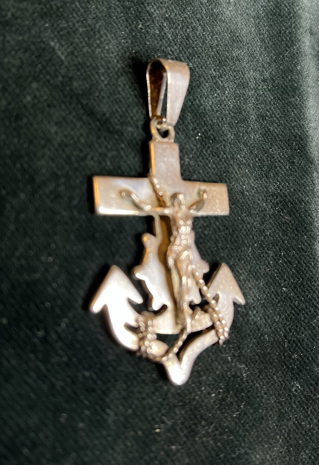 Sterling Silver Mariner’s Anchor Crucifix Cross Pendant 2 1/2” Made In Mexico