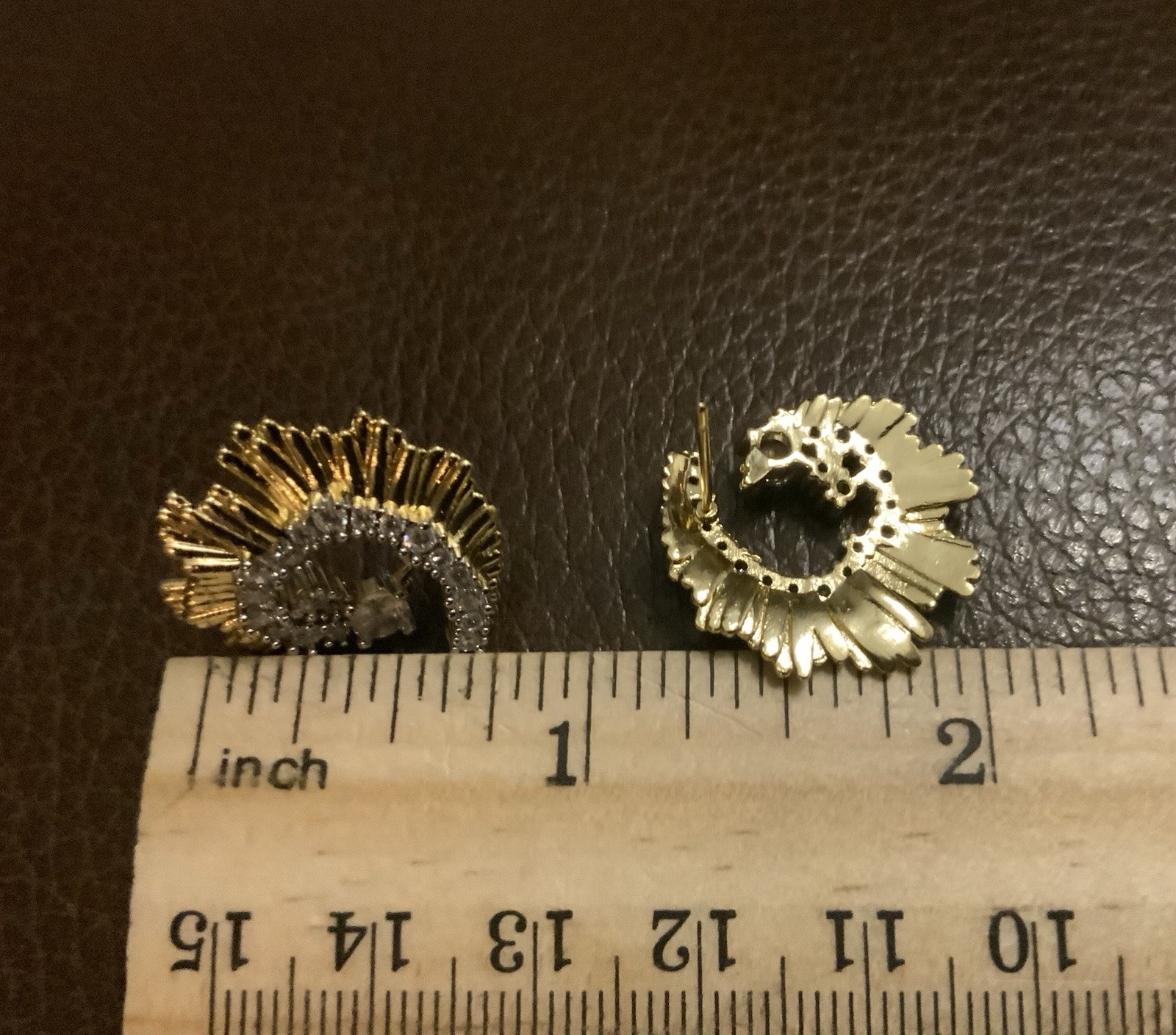 Art Deco Hoop Earrings Gold Solanales Molten Sunburst Boho Fan CZ Sculptural VTG