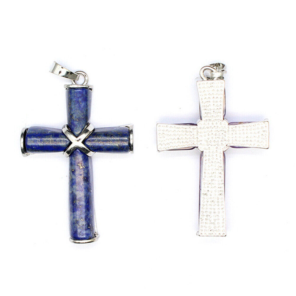 Natural Crystal Healing Gems Cross Pendant Necklace Chakra Amulet Energy Reiki