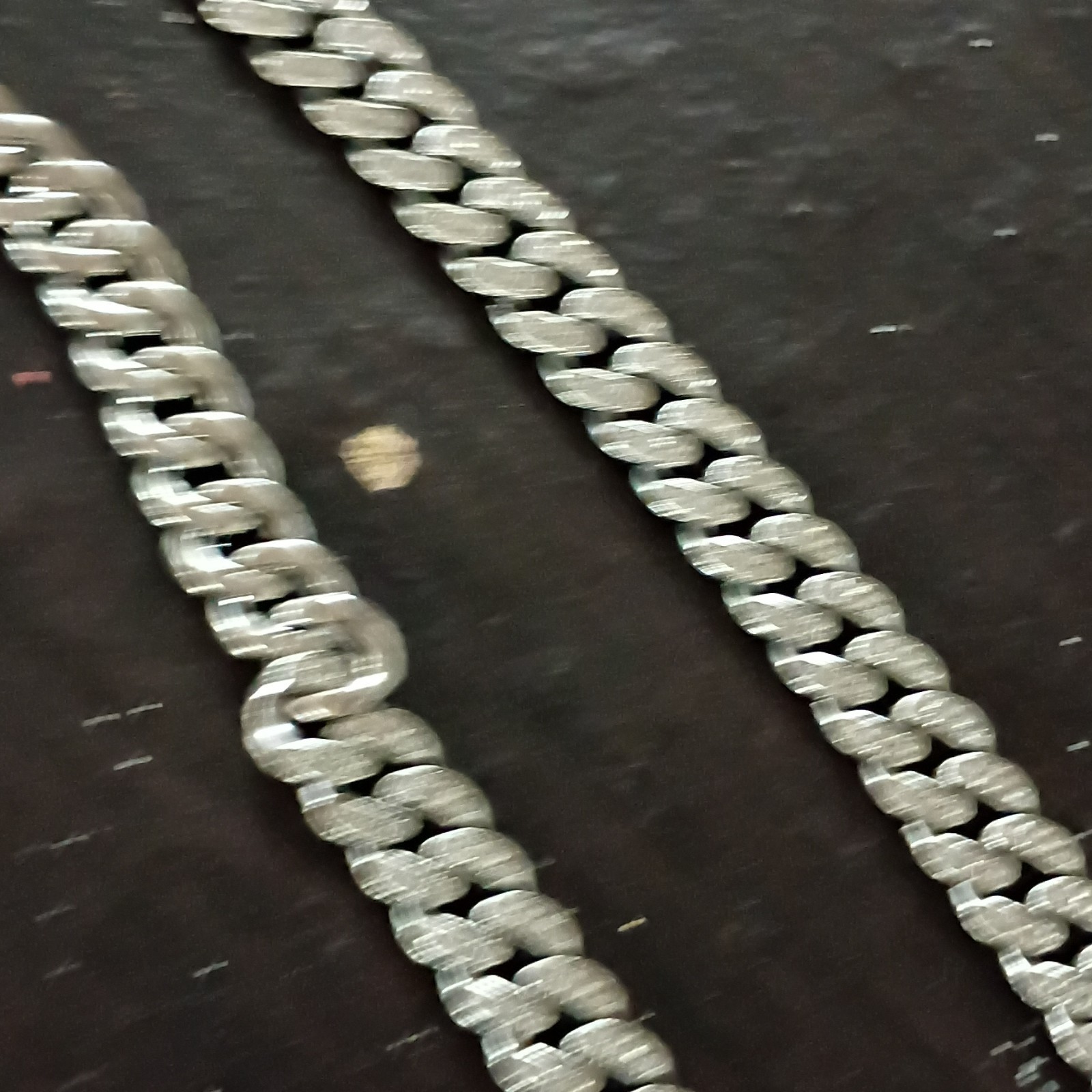 Silver-Tone Cuban Link Chain Necklace Clear Pavé Rhinestones Box Clasp