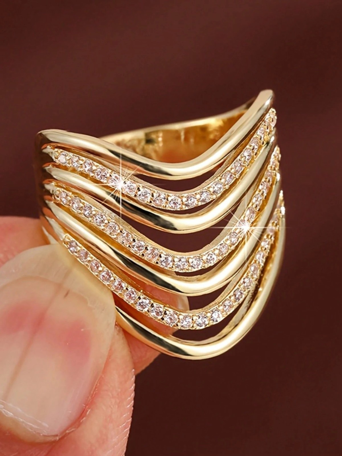 Elegant Cubic Zirconia Ring Wide Band Hollow Women’s Party Jewelry Gift for Her