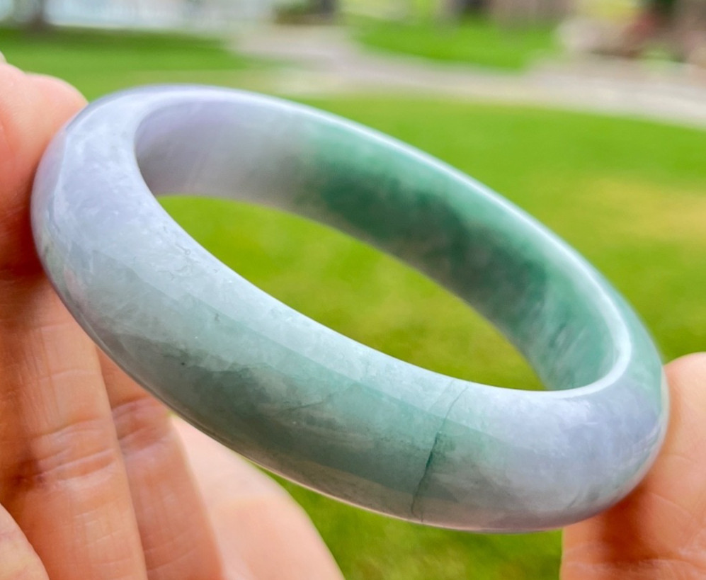 Natural Grade A Burmese Jadeite Bangle 52.7mm Lavender & Green – Unique Piece