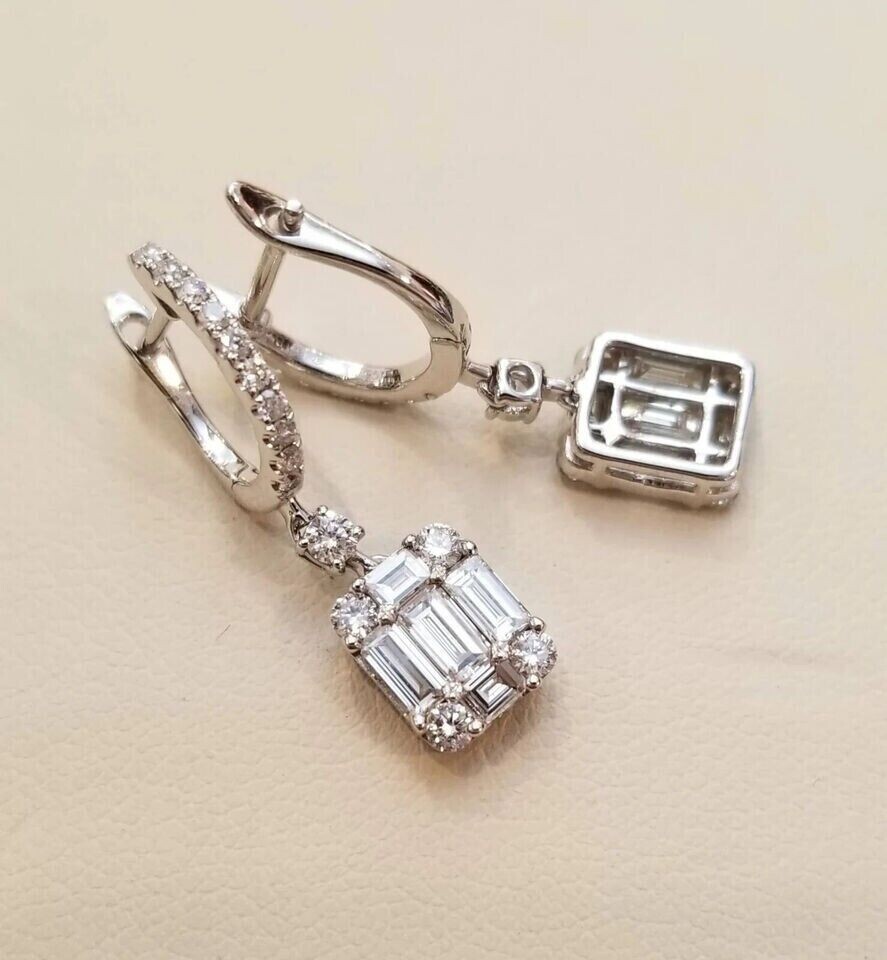 2Ct Baguette Cut Simulated Diamond Drop Stunning Earring 14K White Gold Plated
