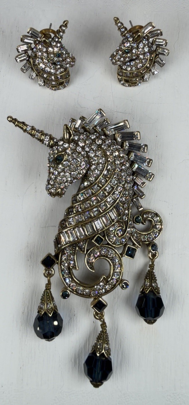 Heidi Daus “Untamed Beauty” Pin And “Hard To Find” Omega Earring Set. Signed