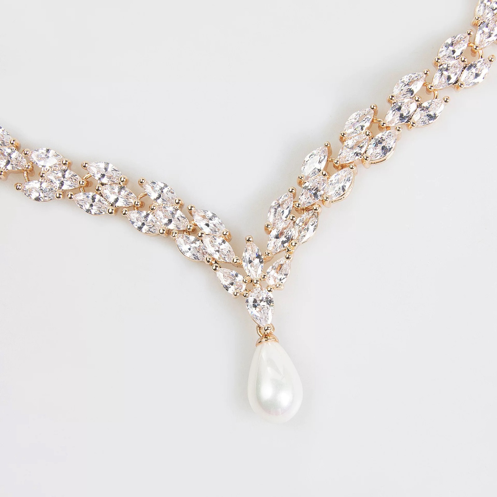 Pearl Bridal Necklace Earrings Set Crystal Wedding Jewelry Silver Elegant