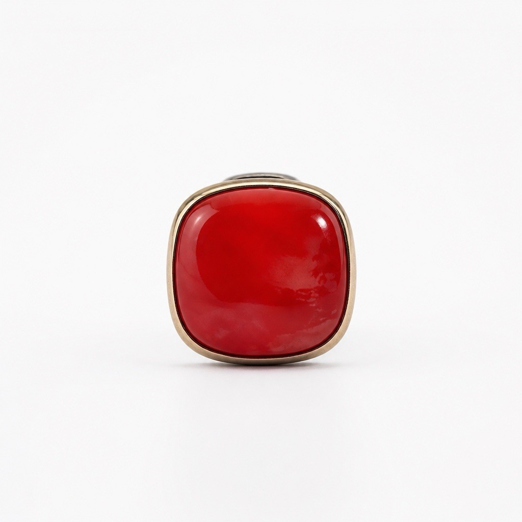 Silver Tone Bezel Set Red Cushion Stone Cocktail Ring Size 5 IND001