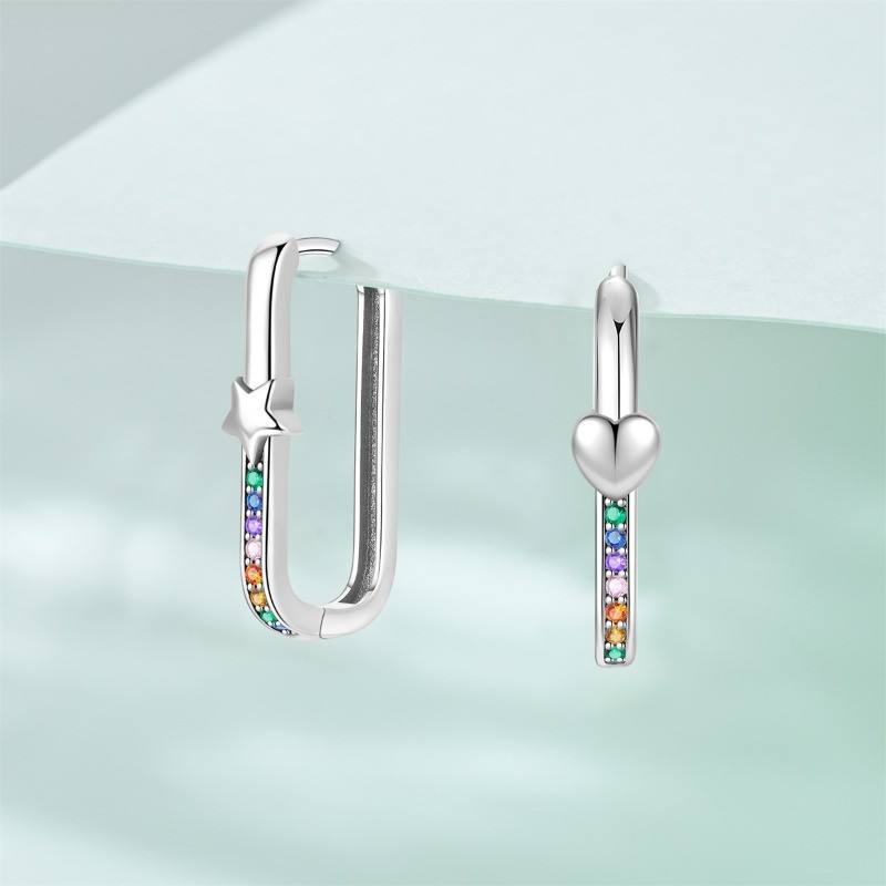 PANDACH 925 Sterling Silver Square Hoop Earrings with Colorful Cubic Zirconia