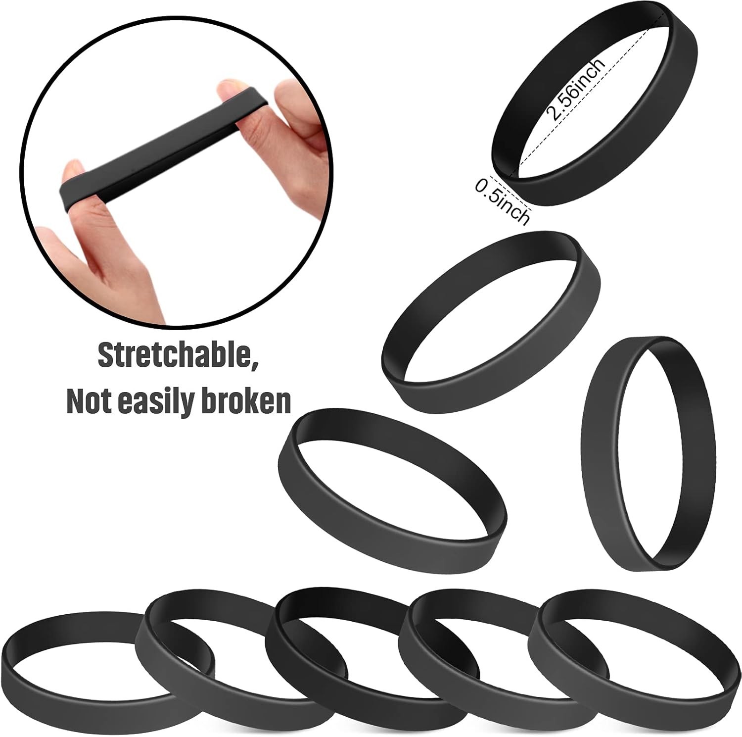 JOVITEC 12 Pack Black Rubber Bracelets Silicone Wristbands