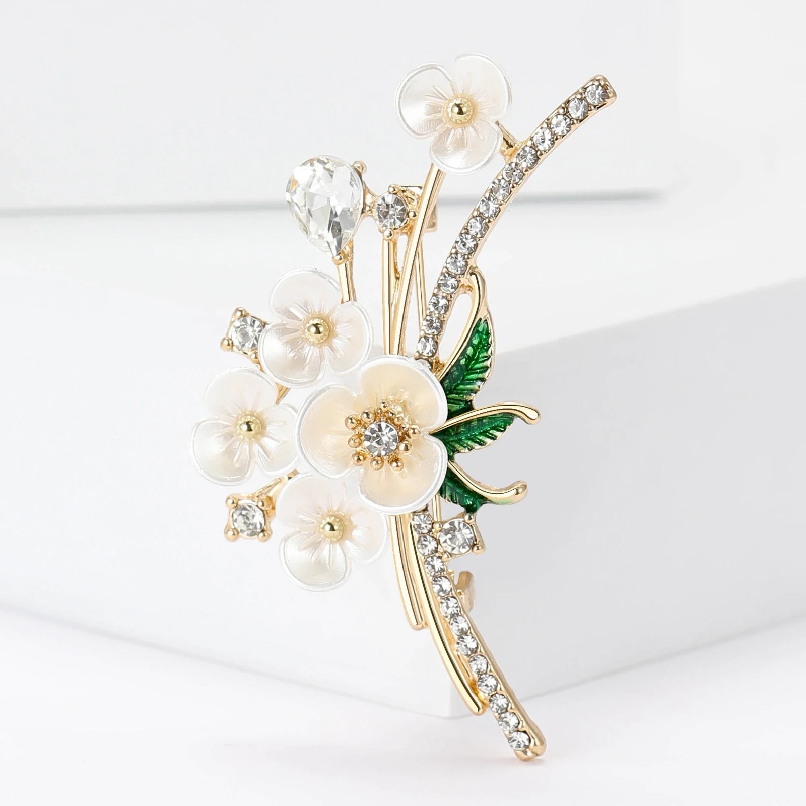 Rhinestone Plum Blossom Branch Pin for Women Pearl Plant Flower Office Party DIY