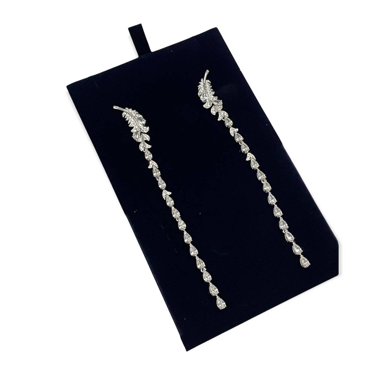 Swarovski Feathers Nice Pierced Earrings White Rhodium Plated Dangle