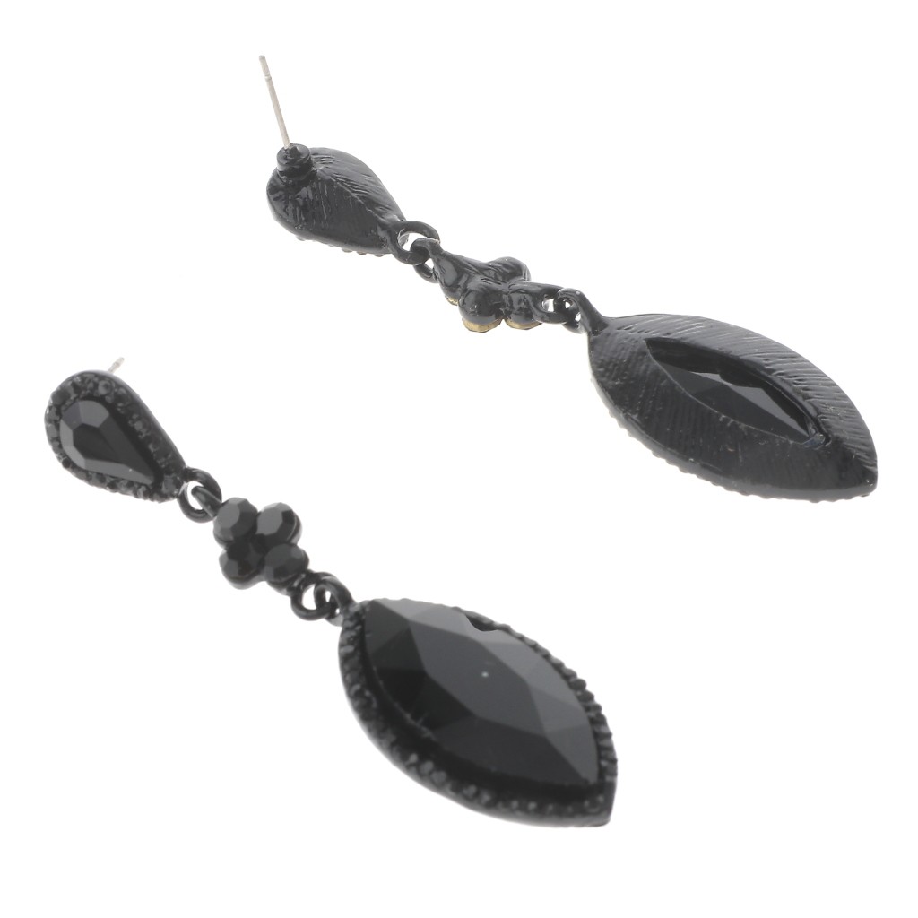 Black Tone Alloy Metal Crystal Rhinestone Drop Post Earrings ER2636-JET