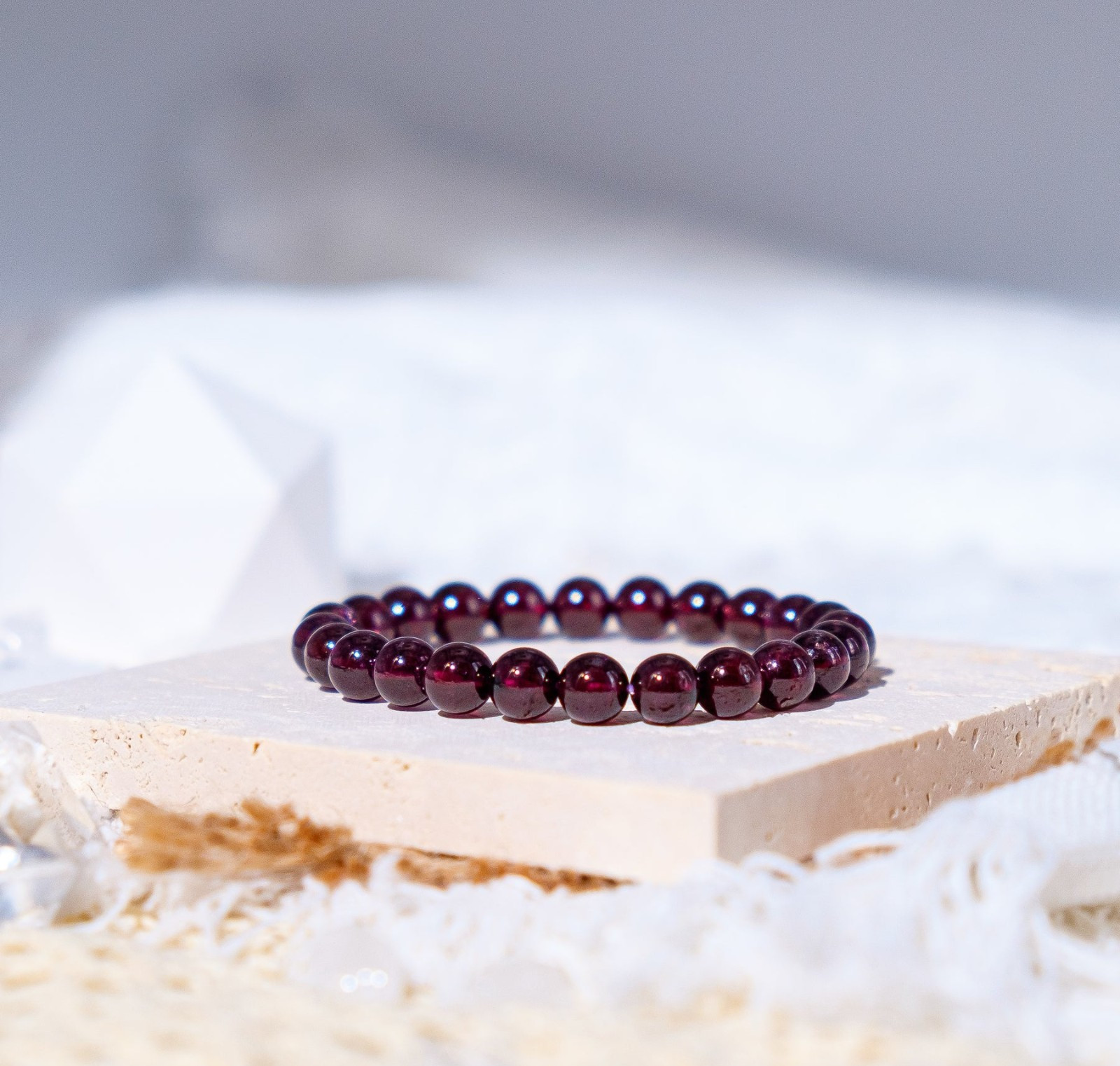 Natural Red Garnet Stone Beaded Bracelet Red Gemstone Healing Stretch Bracelet