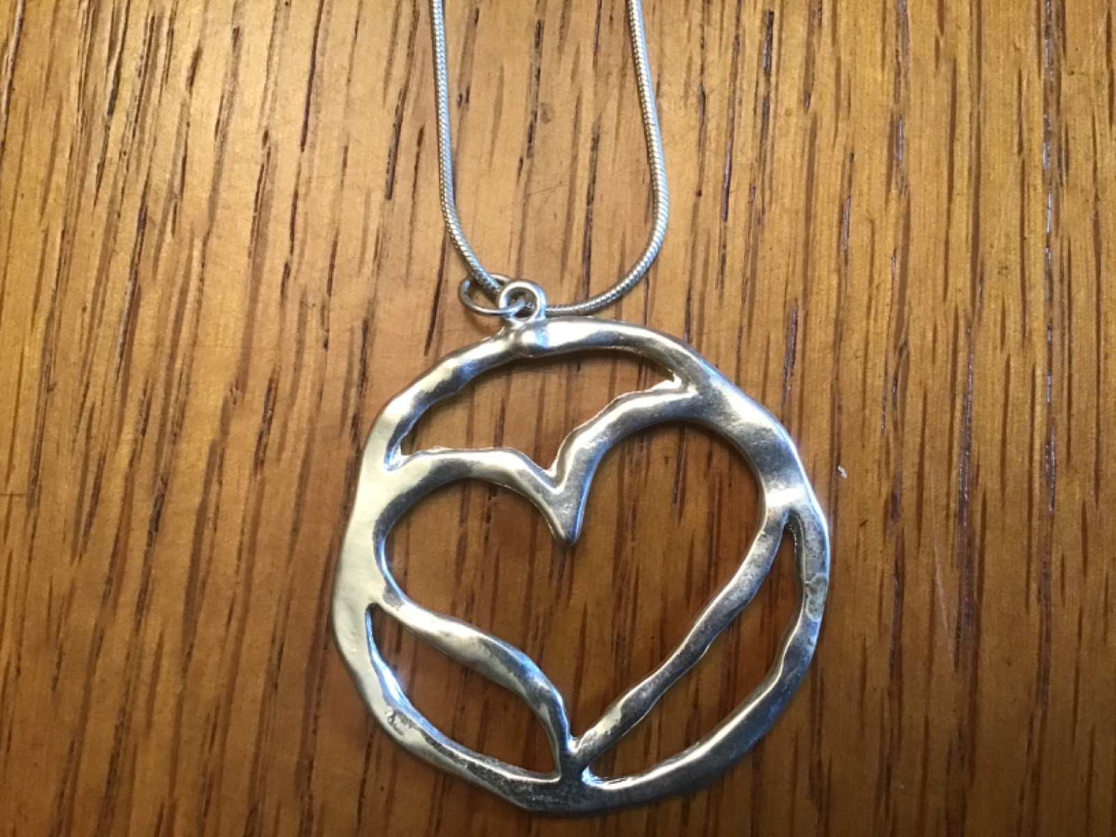Heart Necklace Stainless Chain New Pendant Open Love Abstract Hammered Look