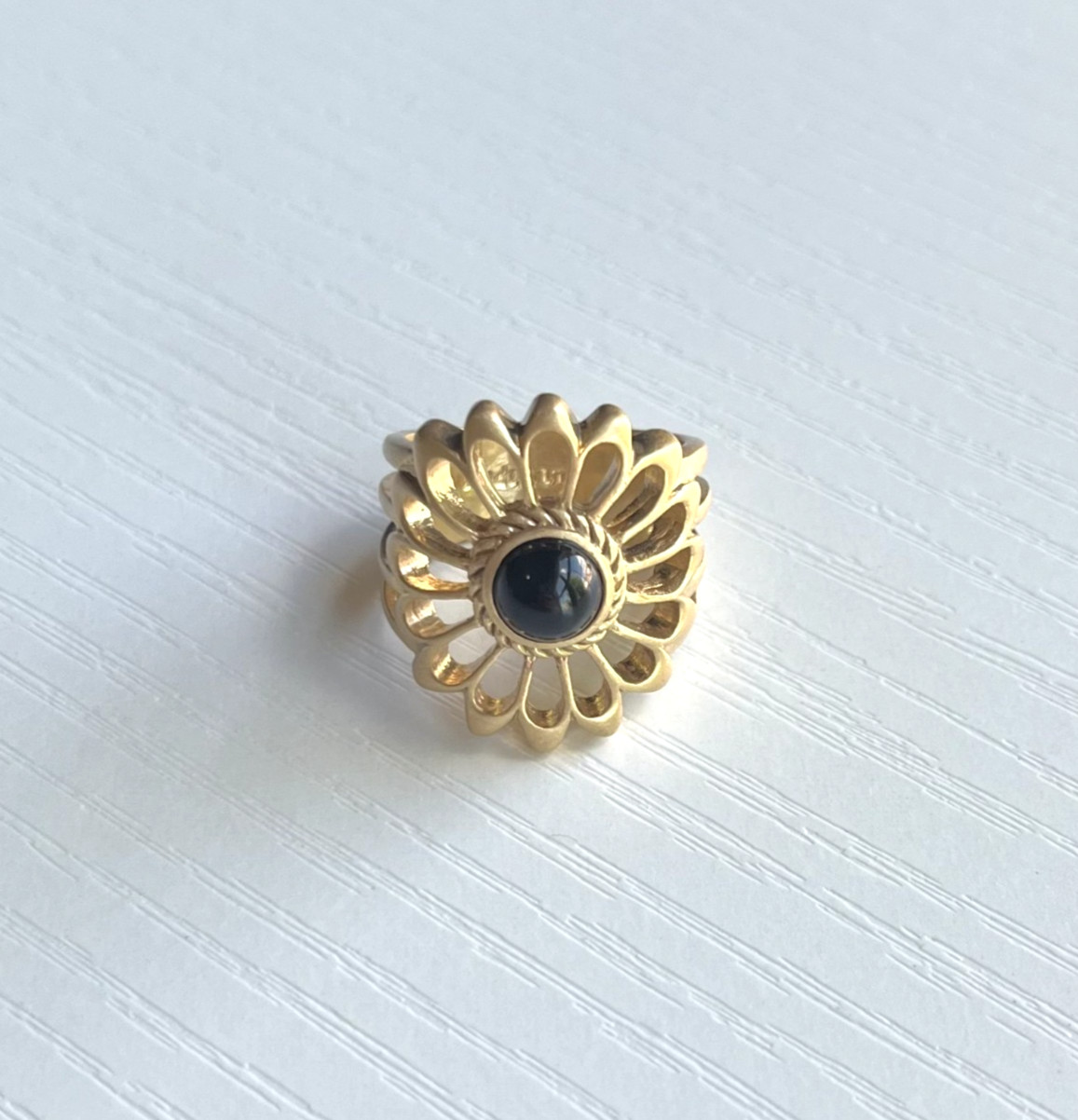 Lia Sophia Gold Colored Flower Ring with Black Stone Size 10
