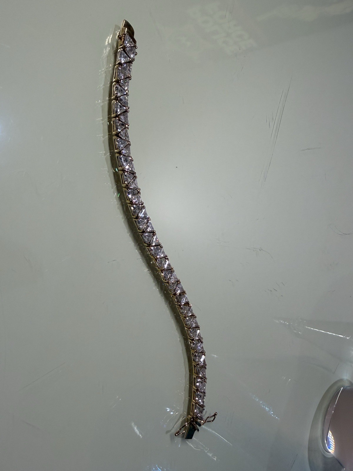 18k Gold Plate 925 Sterling Silver 30g Trillion Cut CZ Triangle TENNIS BRACELET