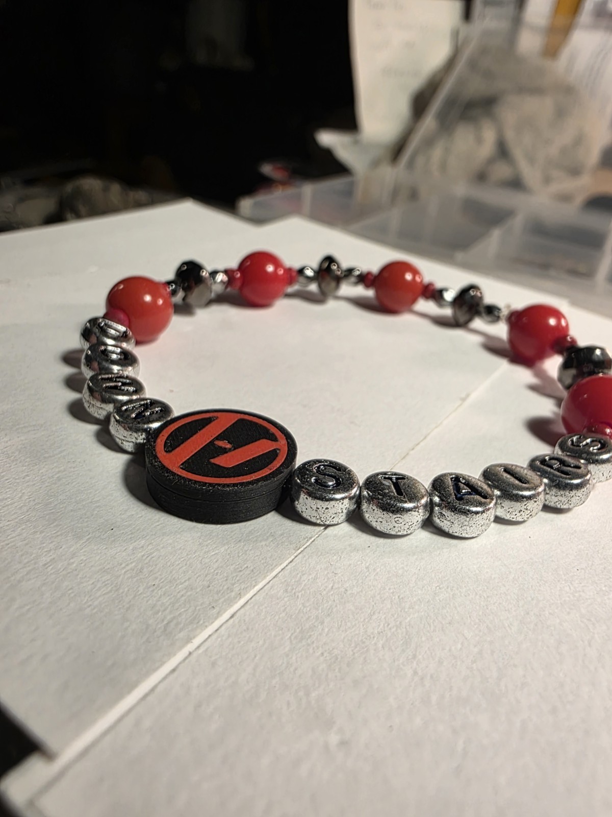 Red Silver Black Beaded Charm BraceletAdjustable “Downstairs ” Twenty One Pilots
