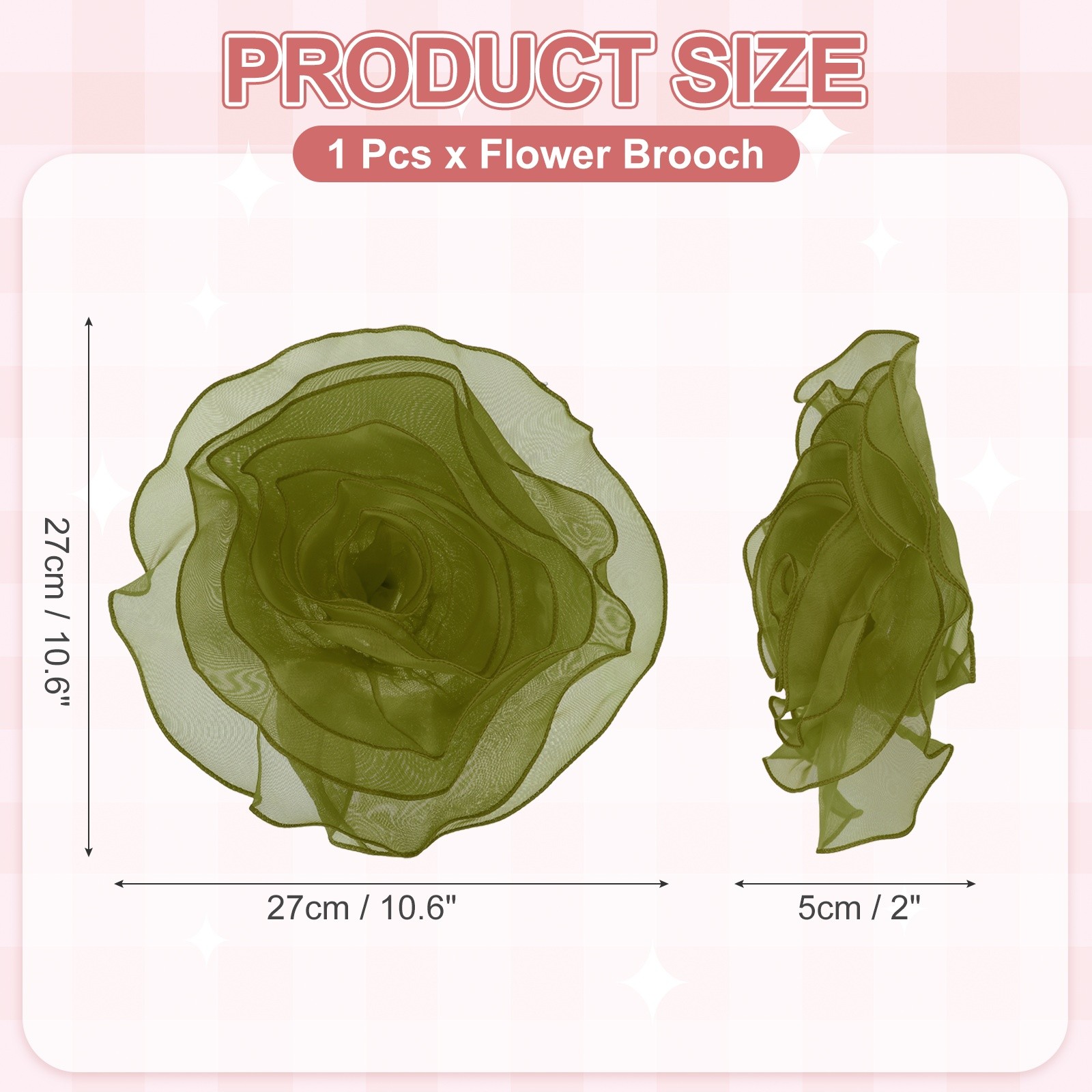 10.6 Inch Large Satin Fabric Flower Brooch, Green