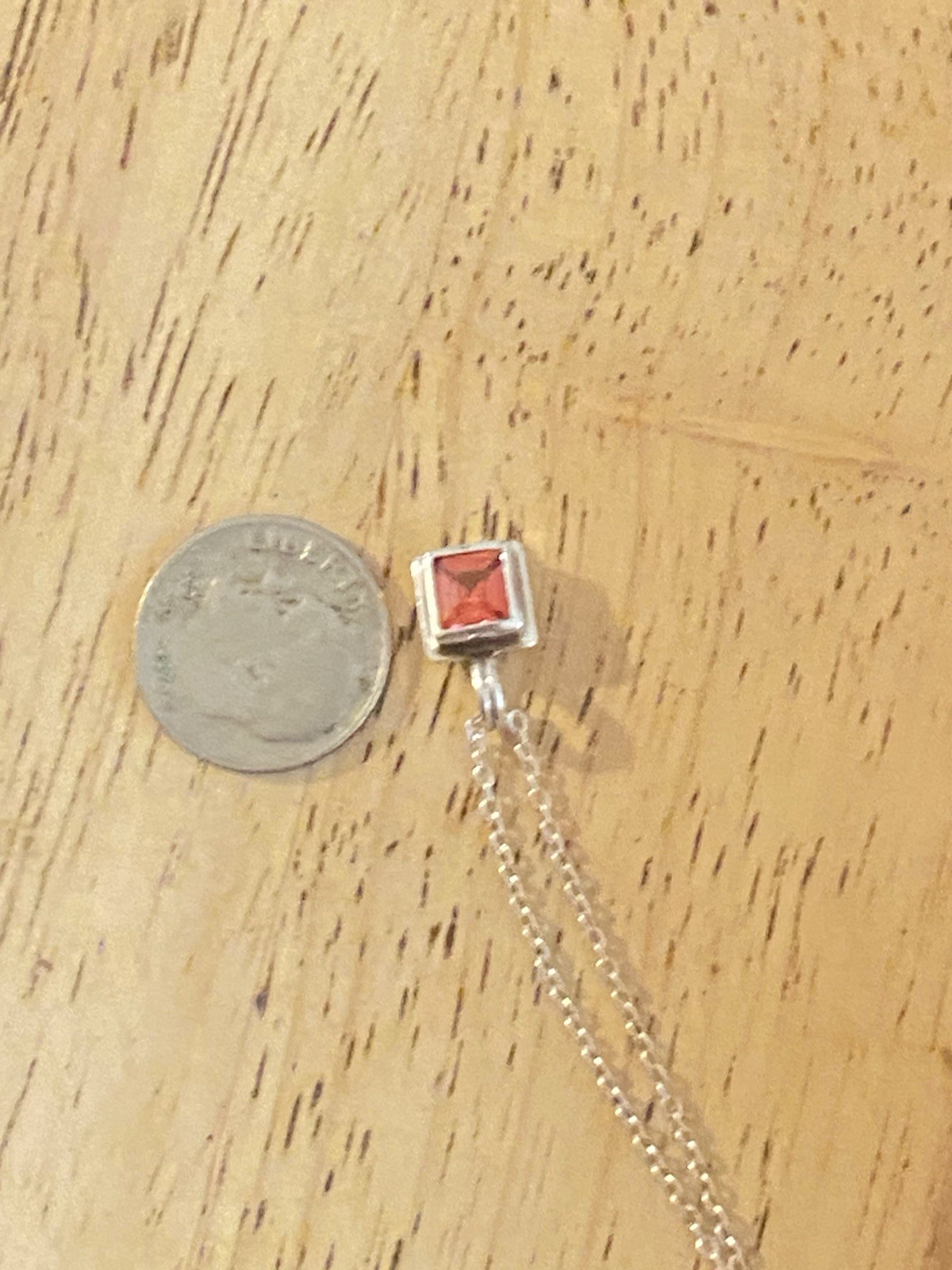 Baroni 925 Sterling Silver Cable Chain Necklace Red Square Crystal Pendant