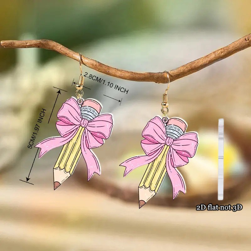 4 Pairs of Acrylic Back-to-school Teacher’s Day Bow Pencil Earrings