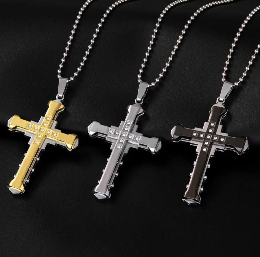 1pc Crystal Cross Pendant Necklace Stainless Steel Jewelry Gift – NEW