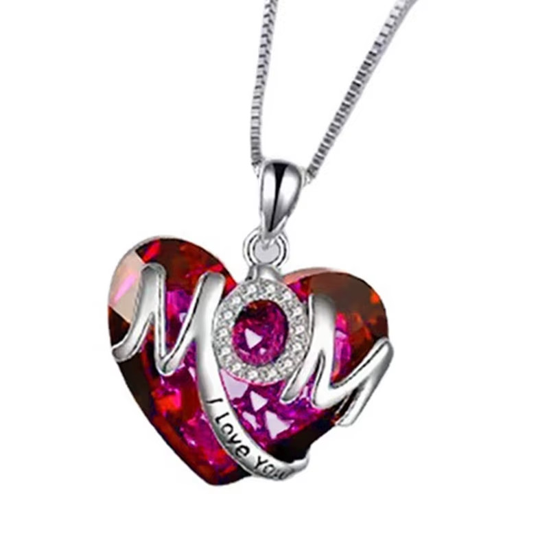 Fashion Letter Mom Love Crystal Pendant Necklace Charm Necklaces for Women Stain