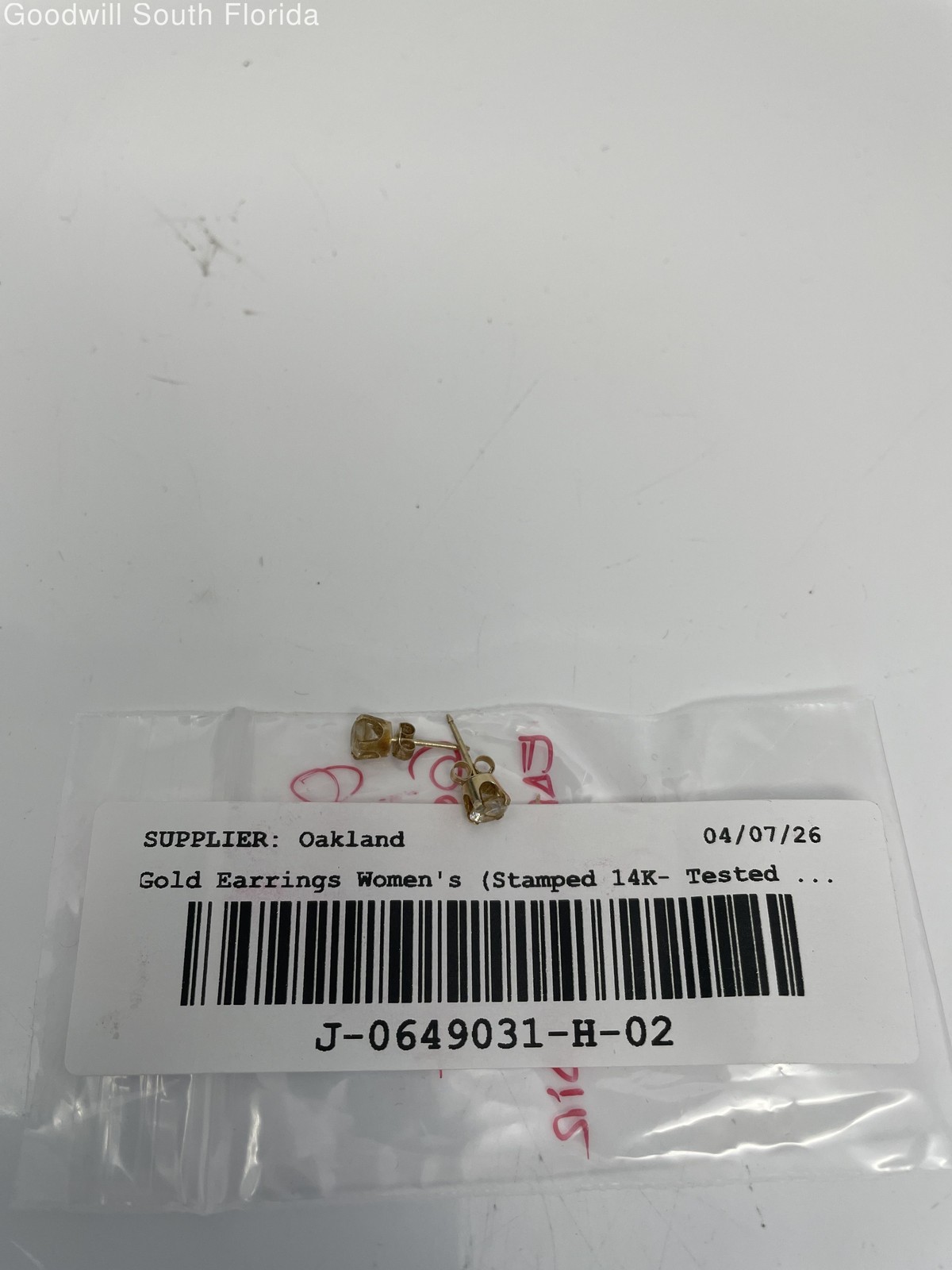 Gold 14K Earrings Women’s (Stamped 585/14K- Tested 13.56KT) Weight 1.0g