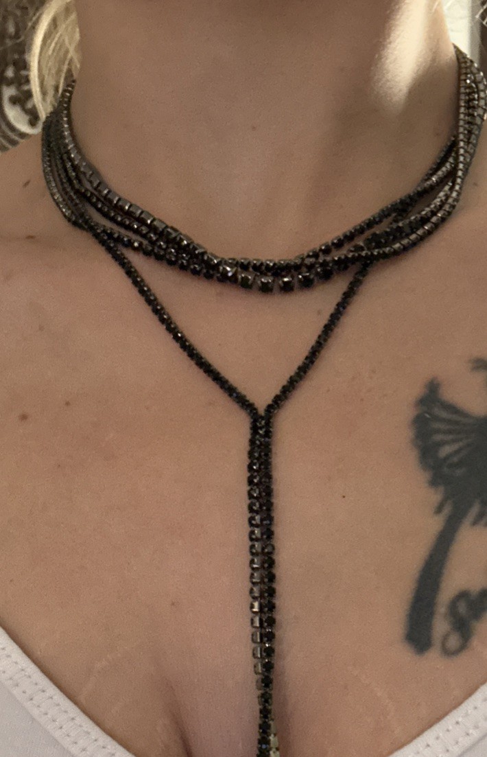 Long Black Rhinestone Multilayered Tassel Necklace