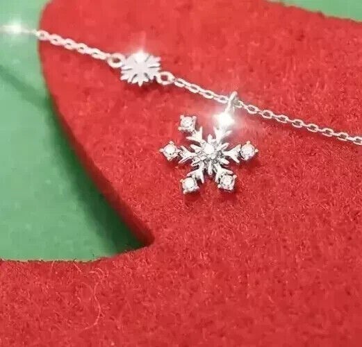 Round Cut Simulated Diamond Stunning Snowflake Necklace In 14K White Gold Plated