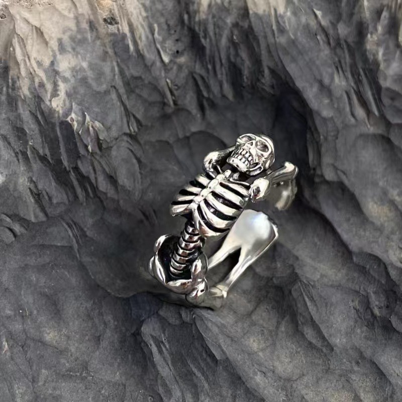 sterling Silver Open Ring with Skull Personalized Women Mens Jewellery Gift Ring
