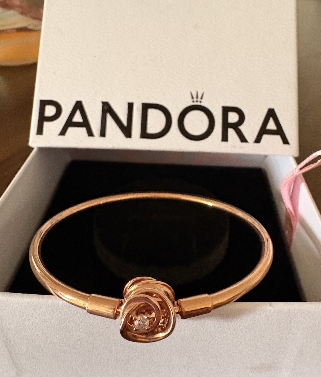 Pandora Moments Encircled Clasp Bangle 14k rose gold plating