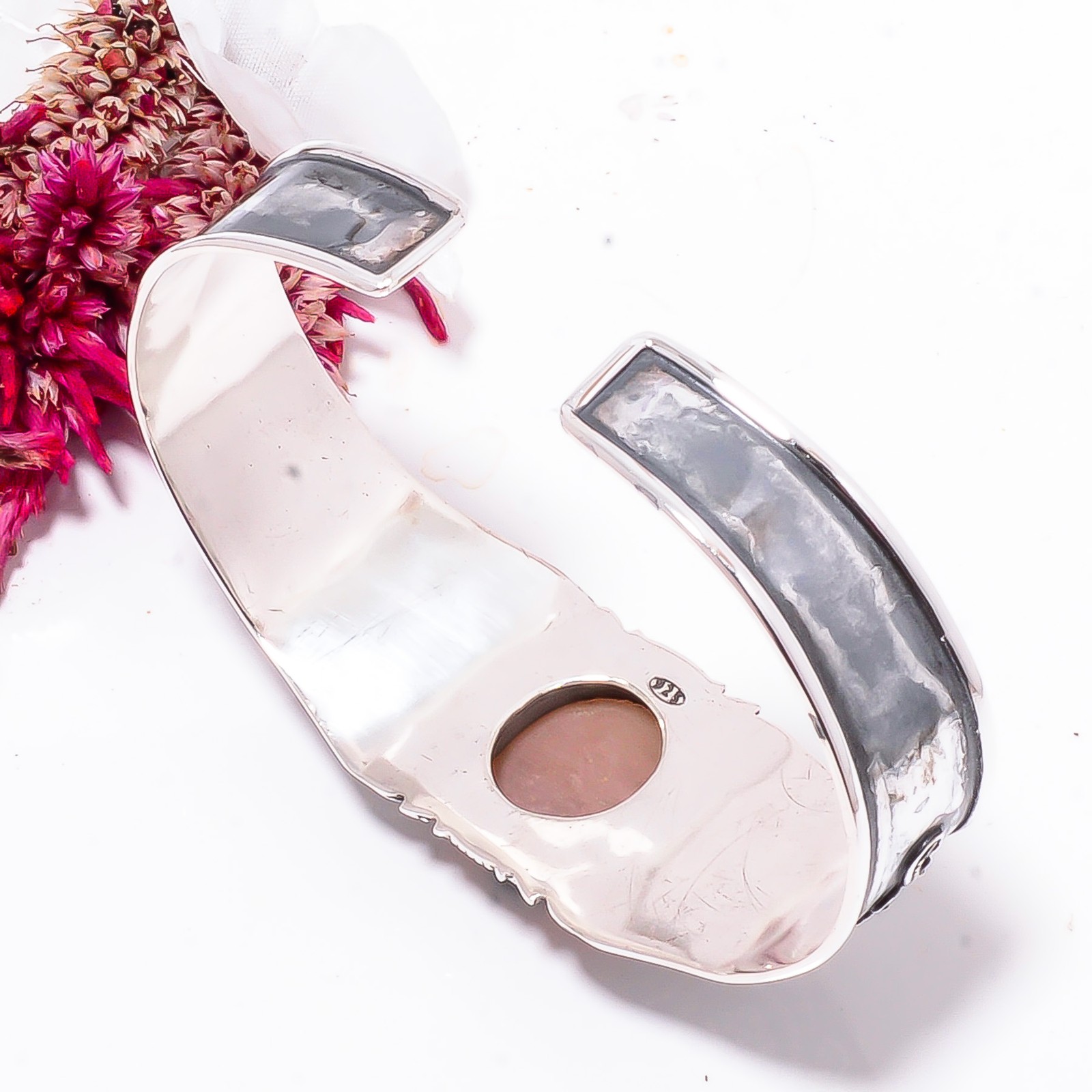 Peach Moonstone – Sri Lanka 925 Sterling Silver Bali Cuff|C968458446