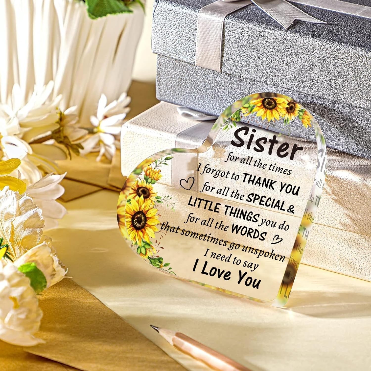 Beautiful Heart-Shaped Acrylic Sign – Cherished Gift for Sister’s Milestones